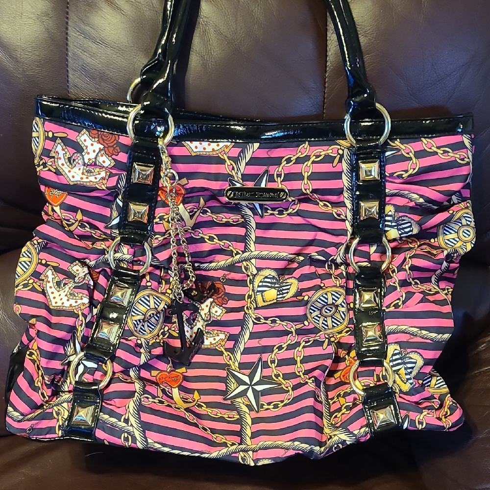Betsey Johnson Pink and Black Anchor Nautical Bag